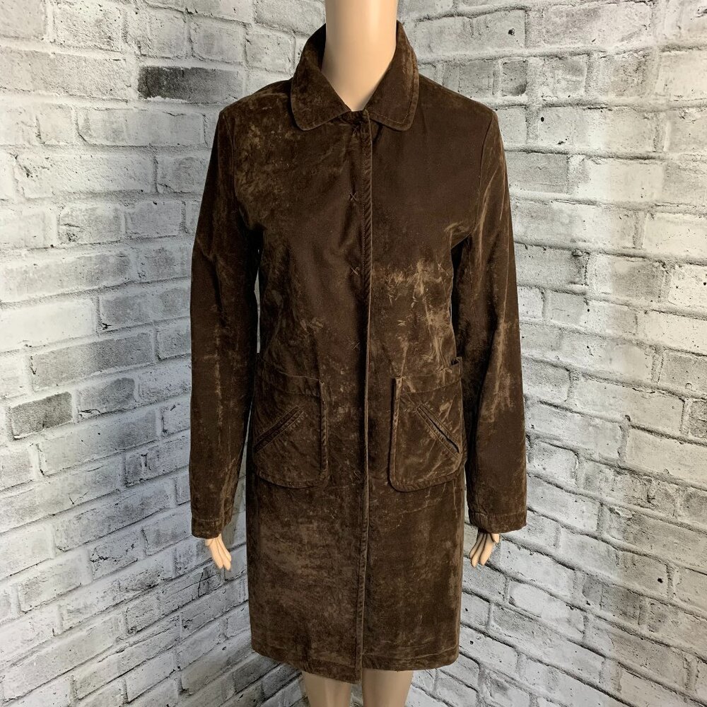 Anthropologie Sleeping On Snow Velvet Overcoat Chocolate Brown Boho Trench Coat
